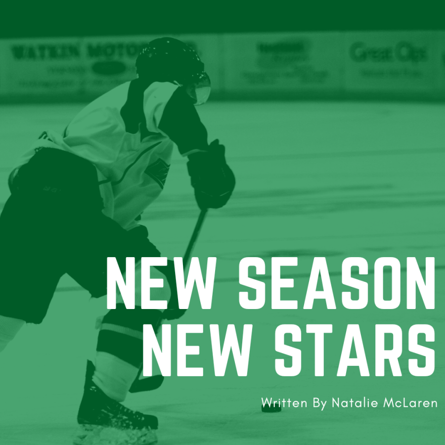 A+green+image+with+a+hockey+player+with+bold+white+text+that+reads+New+Season+New+Stars+with+a+white+subtitle+that+reads+Written+By+Natalie+McLaren